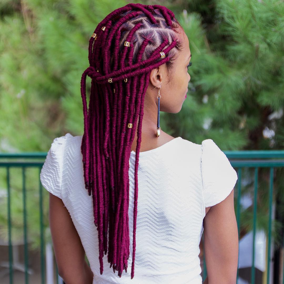 Burgundy faux locs